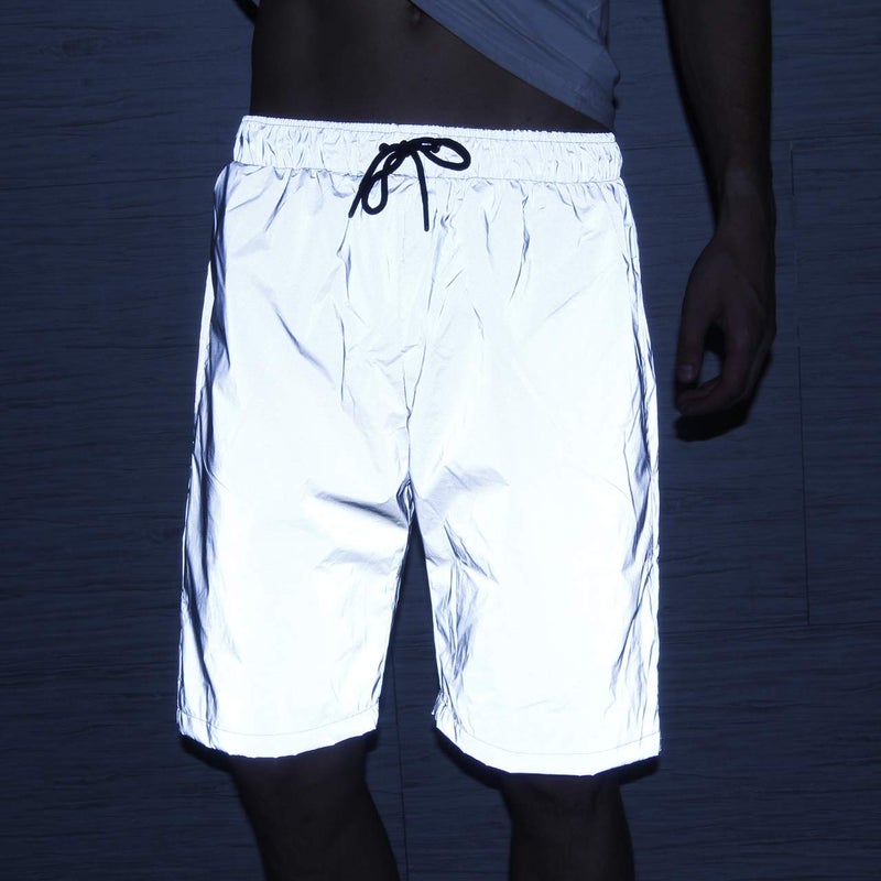 LZLRUN Reflective Shorts Pant Men Fluorescent Trouser Casual Night Jogger(XL) Grey - Image 3